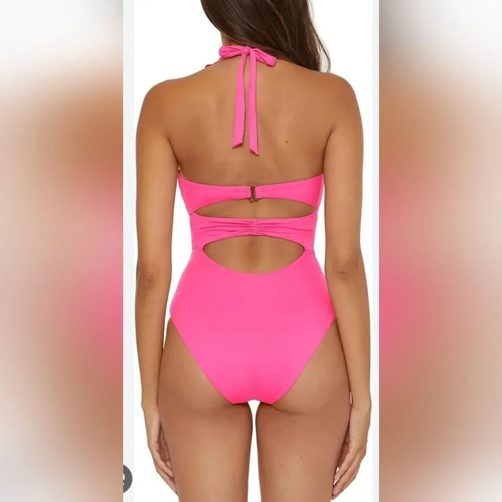 SOLUNA Ruffle Strappy One-PIece Swimsuit NWT Size Large Hot Pink